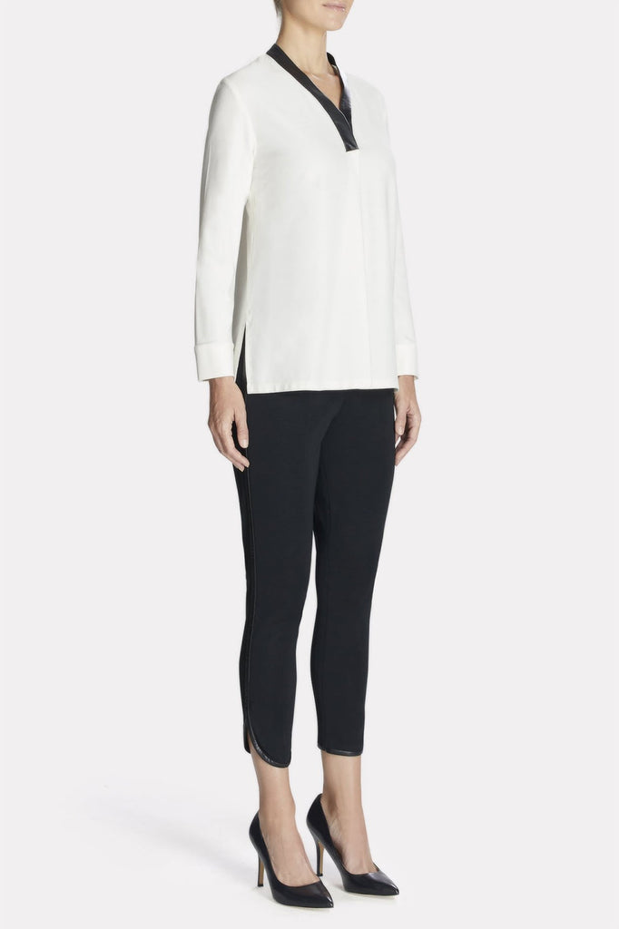 Leather Trimmed Shirt Color White/Black