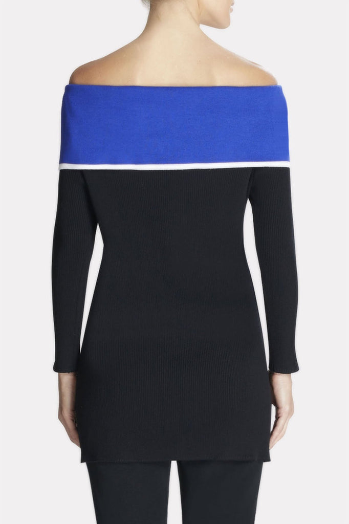 Off-The-Shoulder Colorblock Tunic Color Blue Flame/Black/Ivory