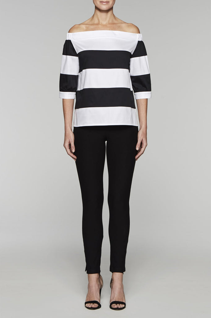 Off-the-Shoulder Striped Top Color White/Black