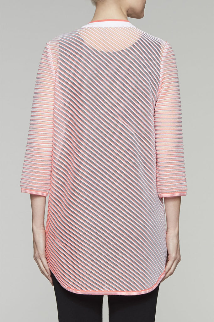 Sheer-Stripe Split-Neck Tunic Color Daylily/White