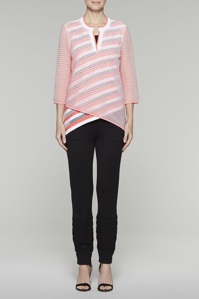 Sheer-Stripe Split-Neck Tunic Color Daylily/White