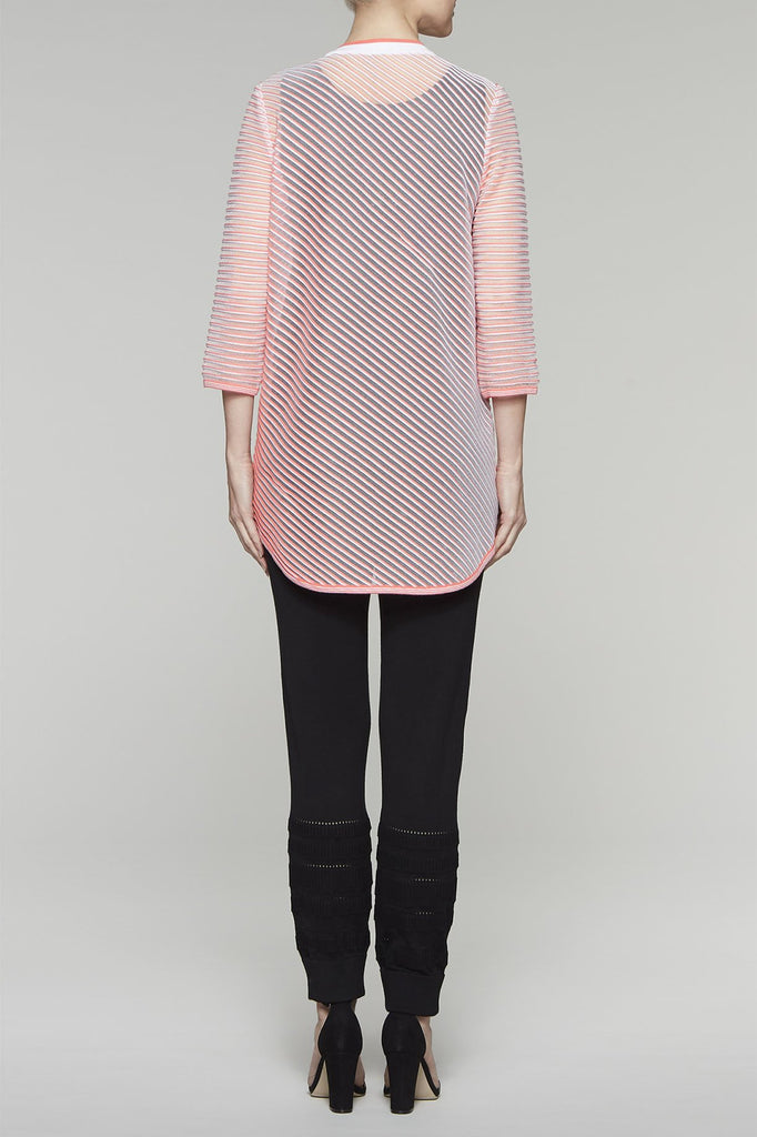 Sheer-Stripe Split-Neck Tunic Color Daylily/White