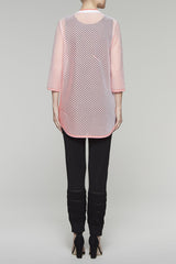 Sheer-Stripe Split-Neck Tunic Color Daylily/White