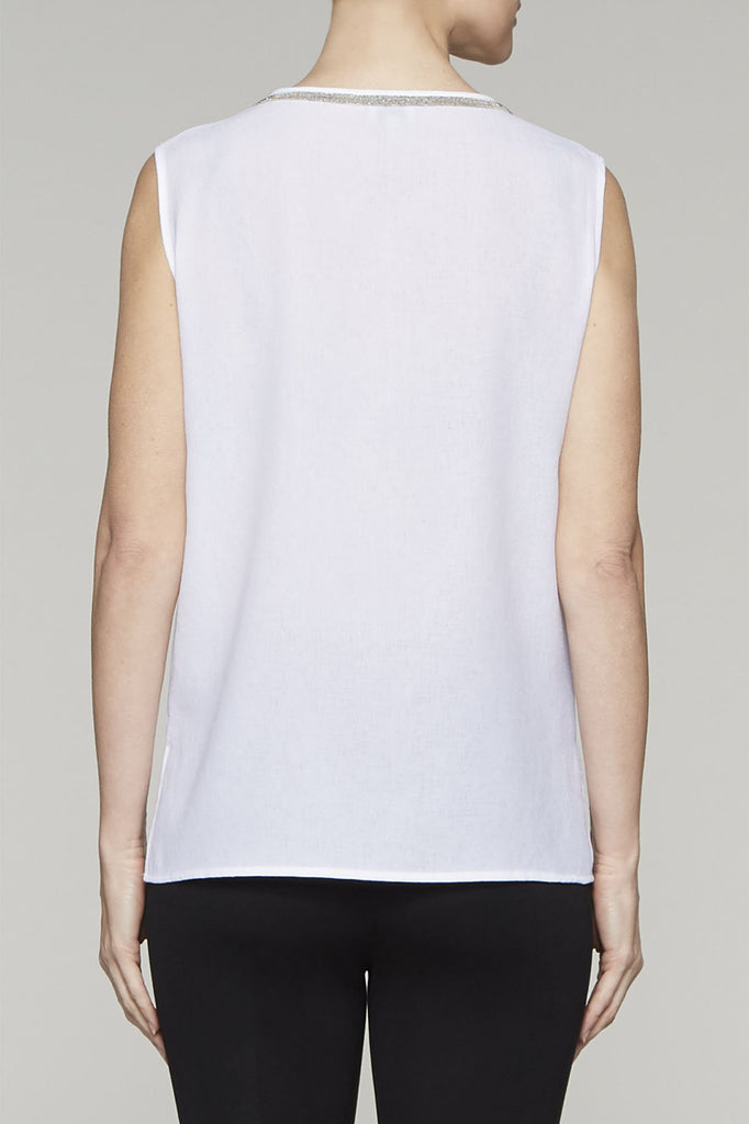 Sparkle Trim V-Neck Tank Color White