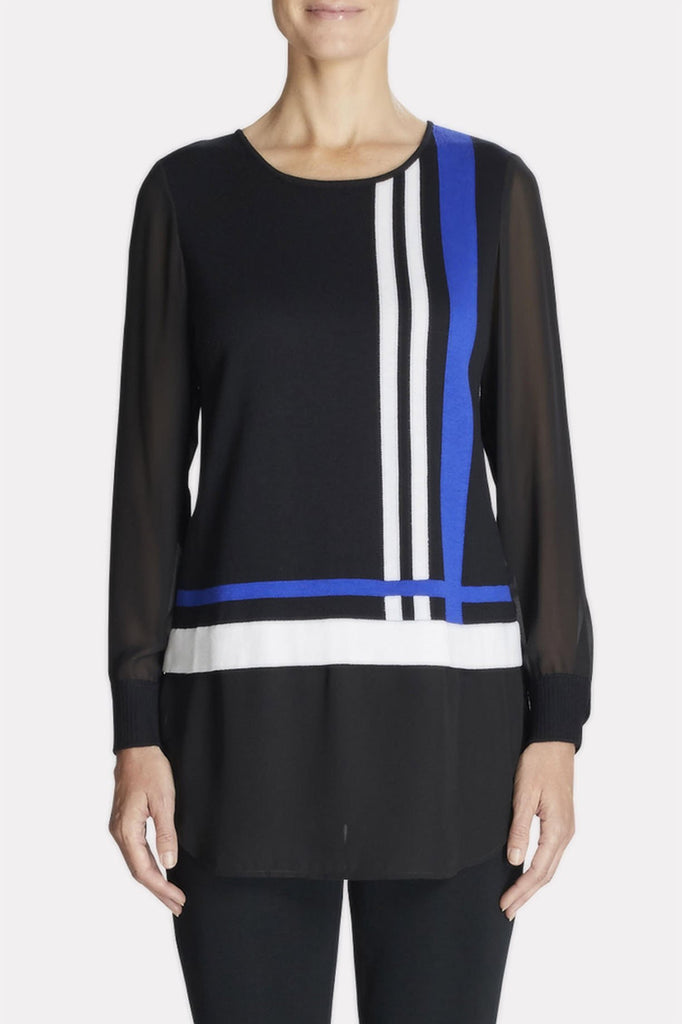 Striped Sheer Layered Tunic Color Black/Blue Flame/Ivory