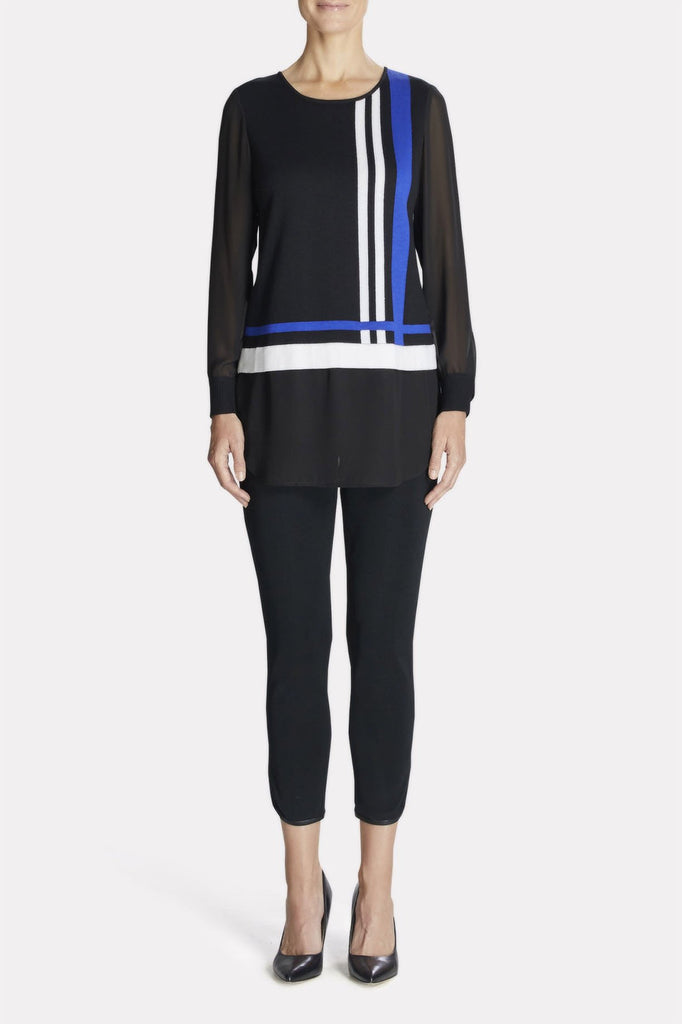 Striped Sheer Layered Tunic Color Black/Blue Flame/Ivory