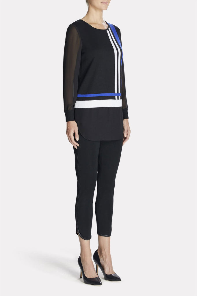 Striped Sheer Layered Tunic Color Black/Blue Flame/Ivory