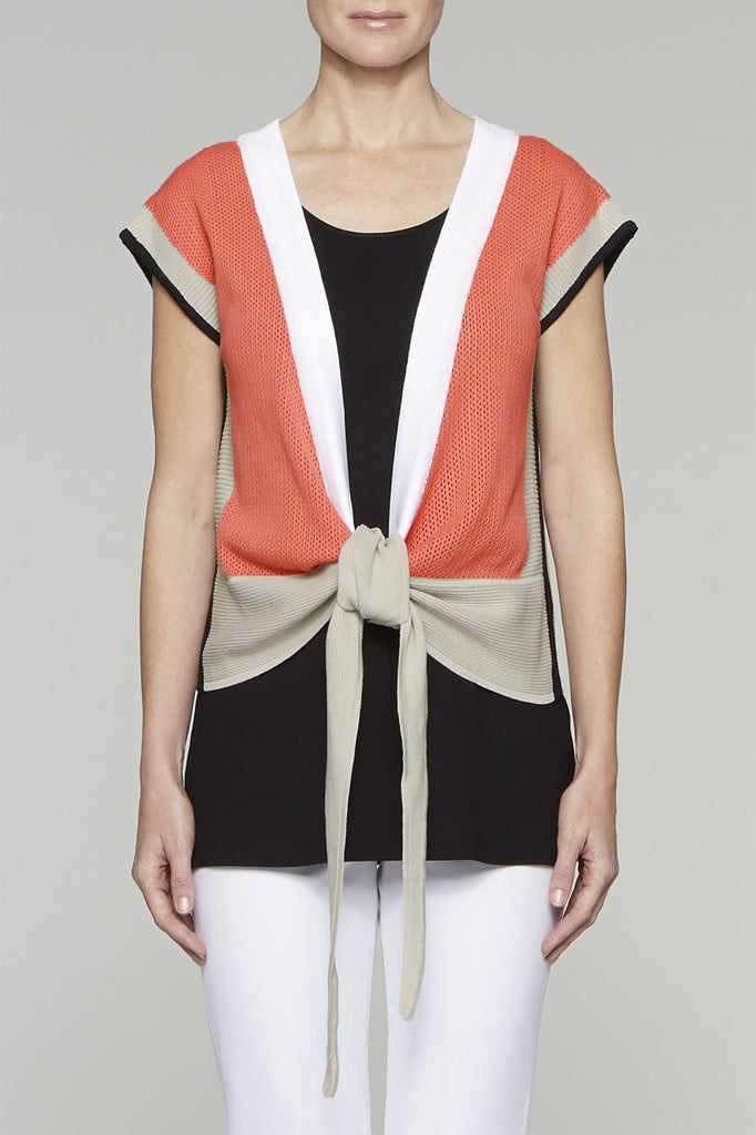 Three-Way Wrap Top Color Daylily/Almond Beige/White/Black