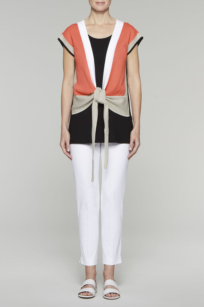 Three-Way Wrap Top Color Daylily/Almond Beige/White/Black