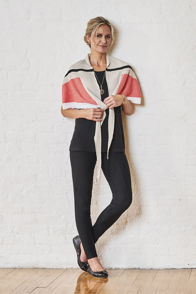 Three-Way Wrap Top Color Daylily/Almond Beige/White/Black