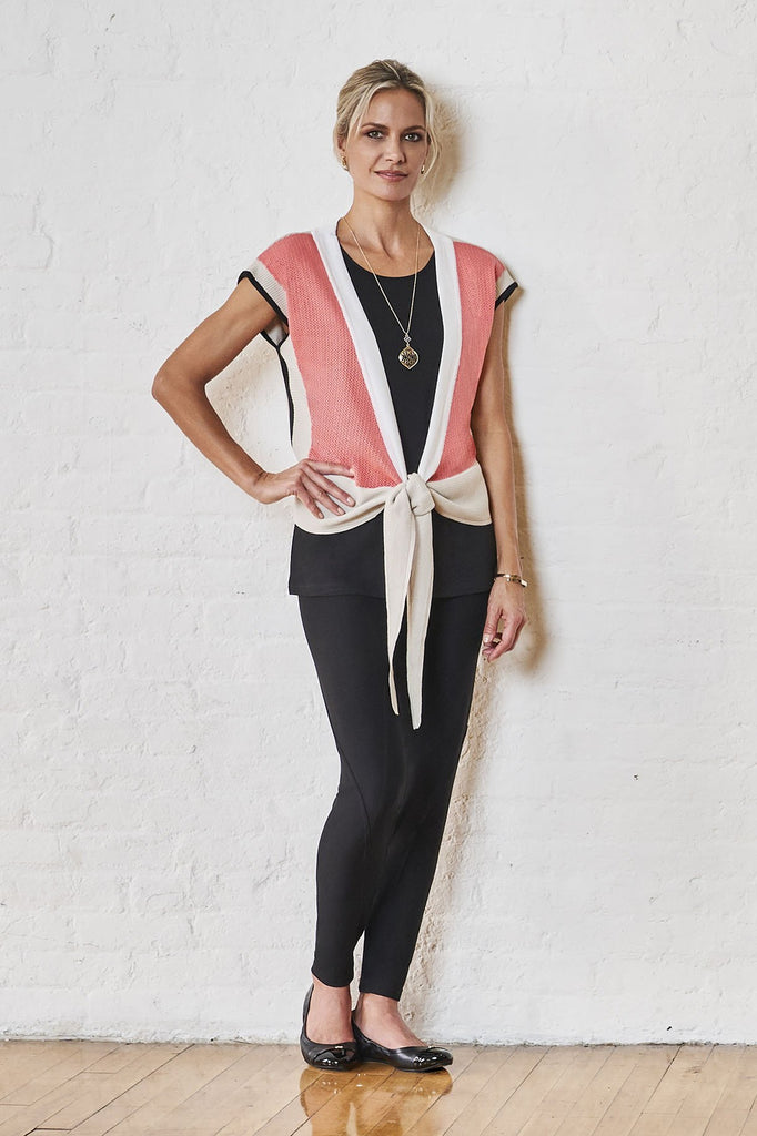 Three-Way Wrap Top Color Daylily/Almond Beige/White/Black