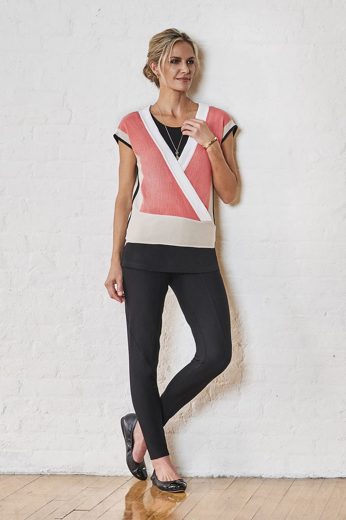 Three-Way Wrap Top Color Daylily/Almond Beige/White/Black