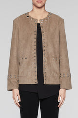 Suede Grommet Trim Jacket Color Cedar