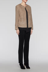 Suede Grommet Trim Jacket Color Cedar