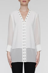 Sheer Tiered Grommet Blouse Color White