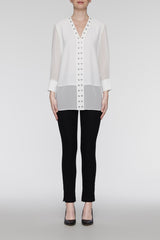 Sheer Tiered Grommet Blouse Color White