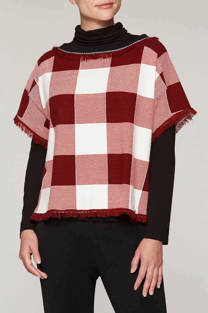 Checked Fringe Tunic Color Bushberry Red/Black/Ivory