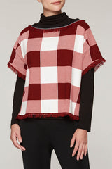 Checked Fringe Tunic Color Bushberry Red/Black/Ivory