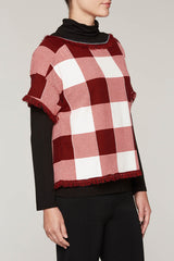 Checked Fringe Tunic Color Bushberry Red/Black/Ivory