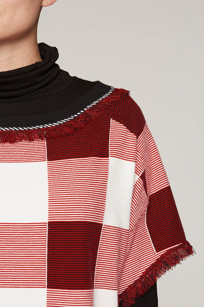 Checked Fringe Tunic Color Bushberry Red/Black/Ivory
