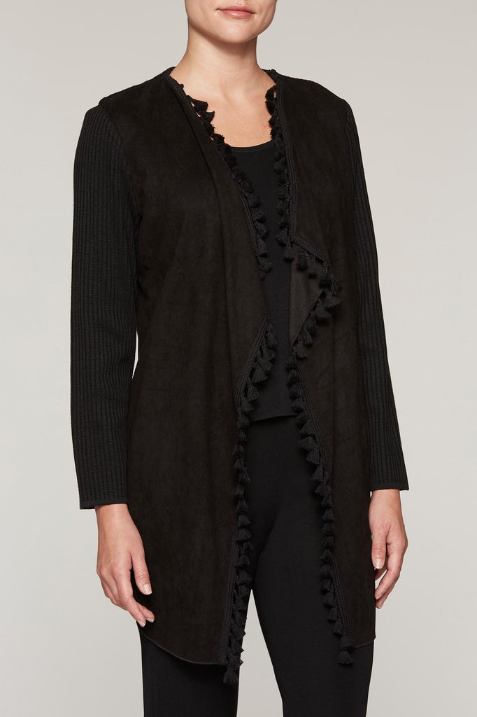 Fringe Suede Cardigan Color Black