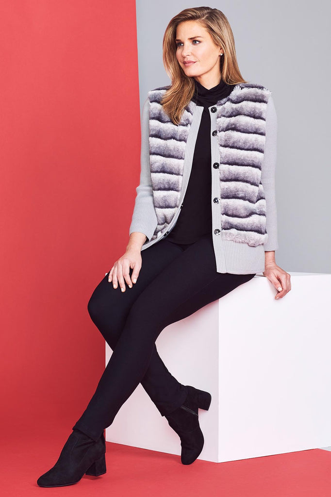 Furry Rib Knit Jacket Color Stonecliff