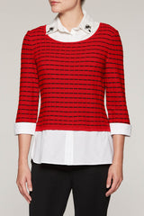 Layered Sweater With Removable Collar Color Bushberry Red/Black/White