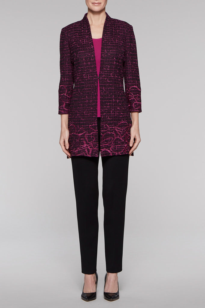 Textured Floral Stitch Long Jacket Color Black/Fireweed