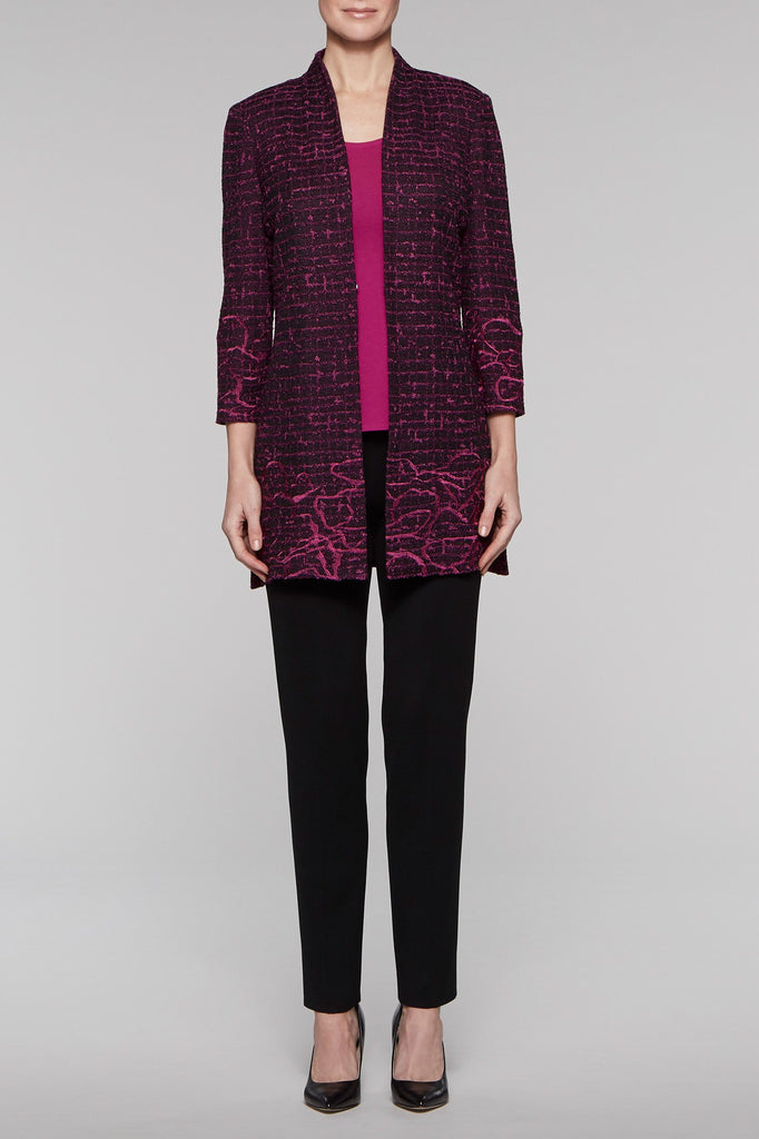 Textured Floral Stitch Long Jacket Color Black/Fireweed