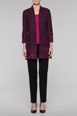 Textured Floral Stitch Long Jacket Color Black/Fireweed