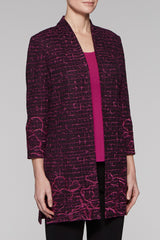 Textured Floral Stitch Long Jacket Color Black/Fireweed