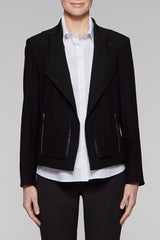 Leather Trim Crepe Jacket Color Black