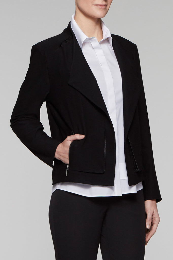 Leather Trim Crepe Jacket Color Black