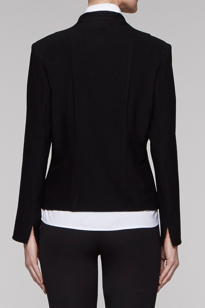 Leather Trim Crepe Jacket Color Black