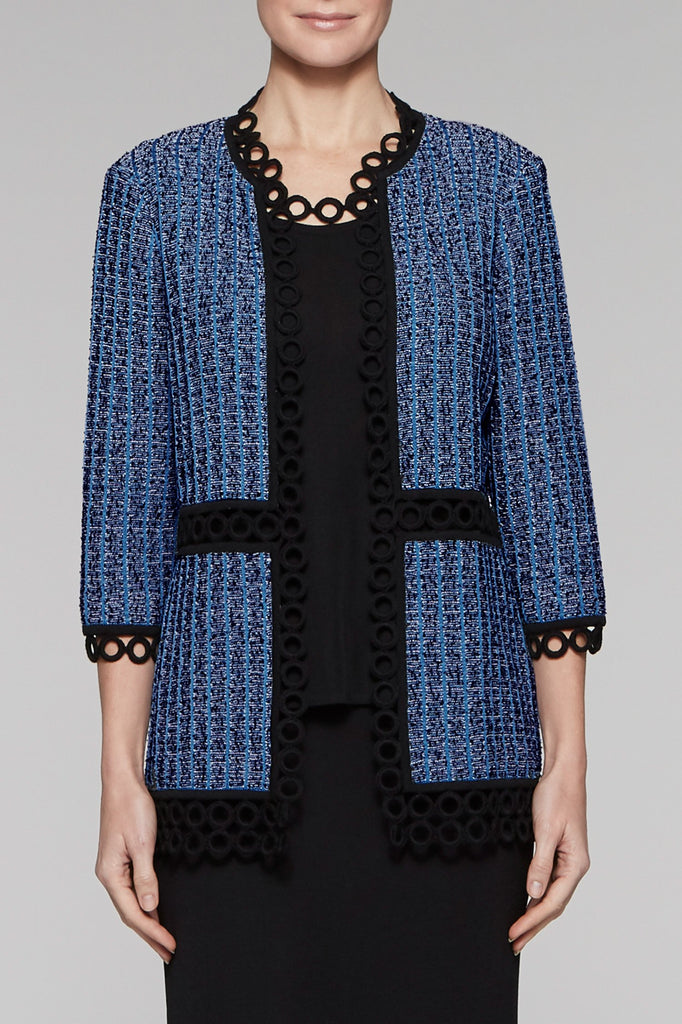 Textured Loop Trim Jacket Color Blue Creek/Black/Ivory