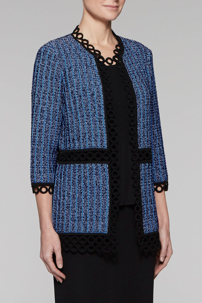 Textured Loop Trim Jacket Color Blue Creek/Black/Ivory