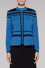 Pointelle Space Jacket Color Blue Creek/Black/Ivory