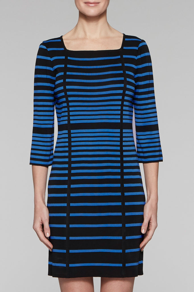Square Neck Gradient Stripe Dress Color Black/Blue Creek