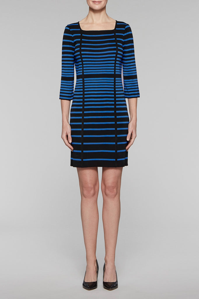 Square Neck Gradient Stripe Dress Color Black/Blue Creek