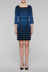 Square Neck Gradient Stripe Dress Color Black/Blue Creek