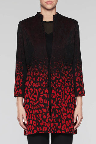 Ombré Jacquard Longline Jacket Color Black/Bushberry Red