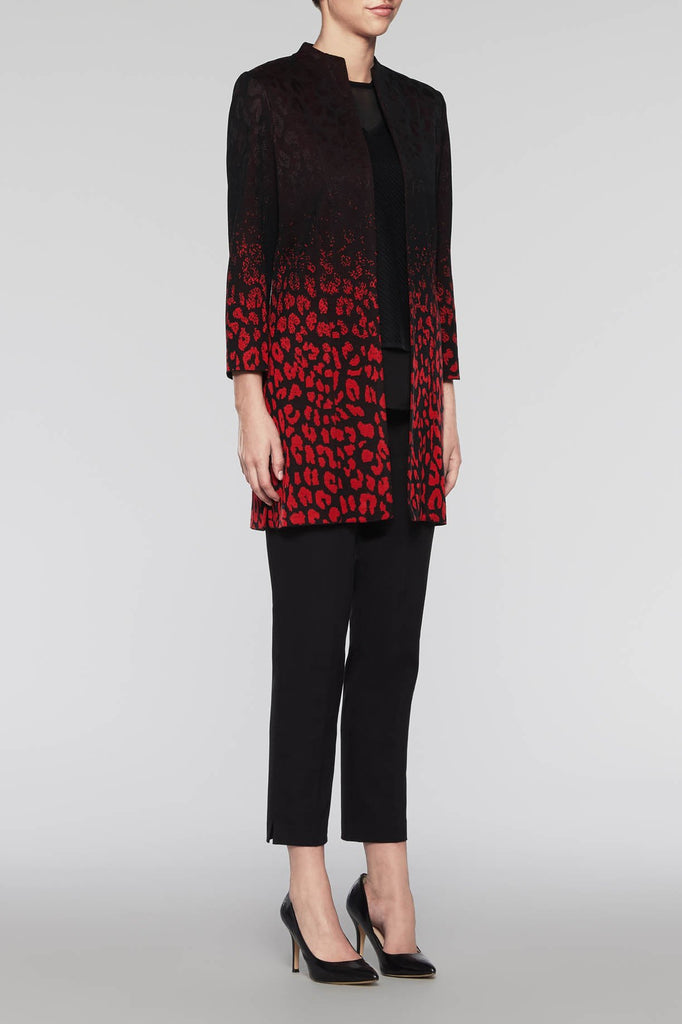 Ombré Jacquard Longline Jacket Color Black/Bushberry Red