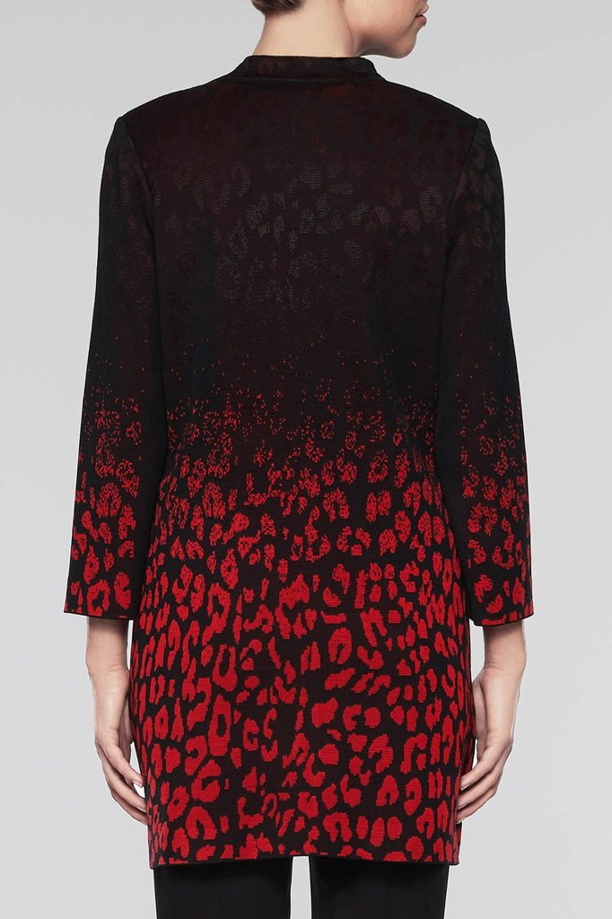 Ombré Jacquard Longline Jacket Color Black/Bushberry Red