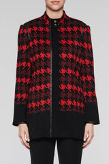 Houndstooth Zip Jacket Color Black/Bushberry Red