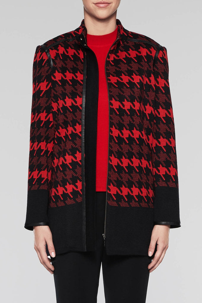 Houndstooth Zip Jacket Color Black/Bushberry Red