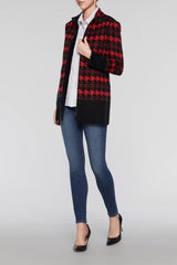 Houndstooth Zip Jacket Color Black/Bushberry Red