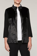 Stand Collar Faux Fur Jacket Color Black