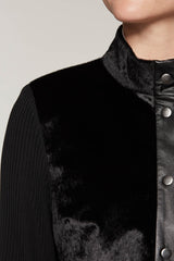 Stand Collar Faux Fur Jacket Color Black