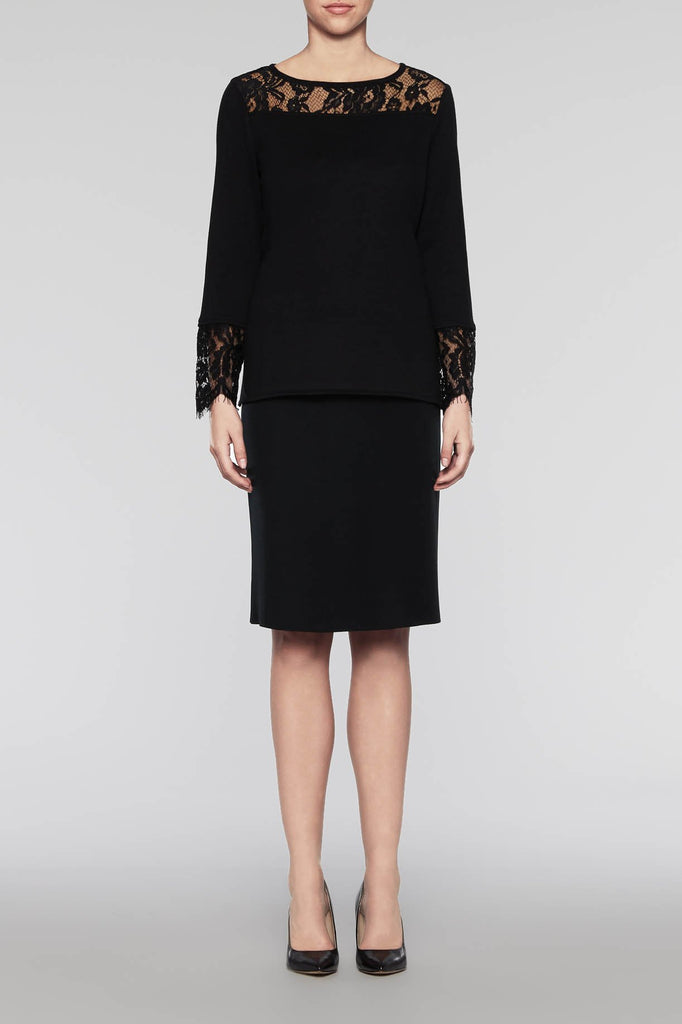 Lace Trim Blouse Color Black