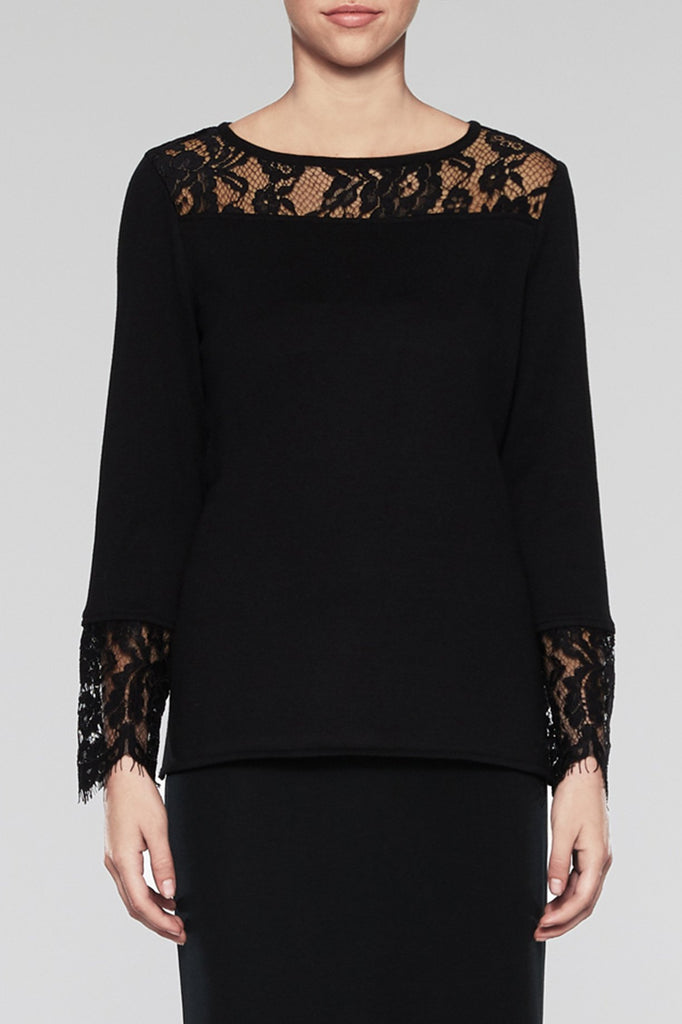 Lace Trim Blouse Color Black